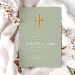Invitación Elegante Bautismo Religioso Verde Masaje