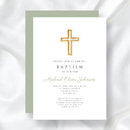 Invitación Elegante Bautismo Religioso Verde Masaje