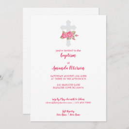Invitación Elegante bautismo rosa y blanco