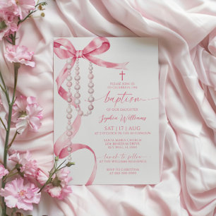 Invitación Elegante bautismo rosa y rosado