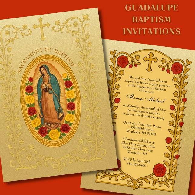 Invitación Elegante bautismo Rosas de Guadalupe (Subido por el creador)