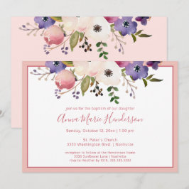 Invitación Elegante bautismo Rubor Chica rosa y crema