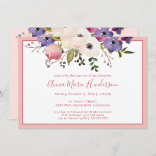 Invitación Elegante bautismo Rubor Chica rosa y crema