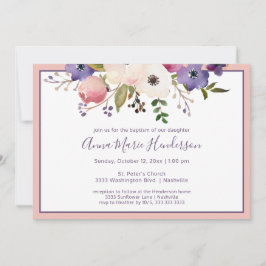 Invitación Elegante bautismo Rubor Chica rosa y morado