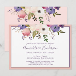 Invitación Elegante bautismo Rubor Chica rosa y morado