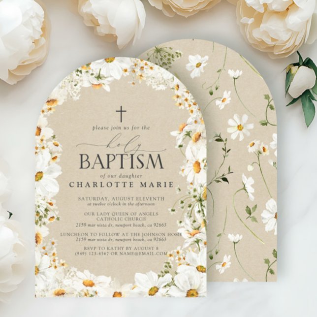 Invitación Elegante Bautismo Sagrado Cruce Floral Acuarela Da (Subido por el creador)