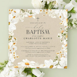Invitación Elegante Bautismo Sagrado Cruce Floral Acuarela Da