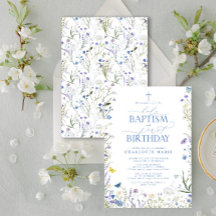 Elegante bautismo sagrado y flores azules de prime