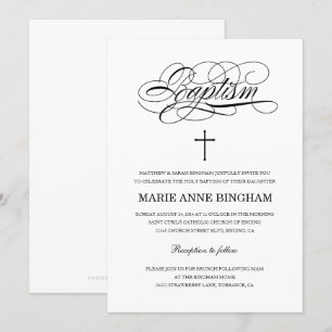 Invitación Elegante bautismo santo blanco y negro