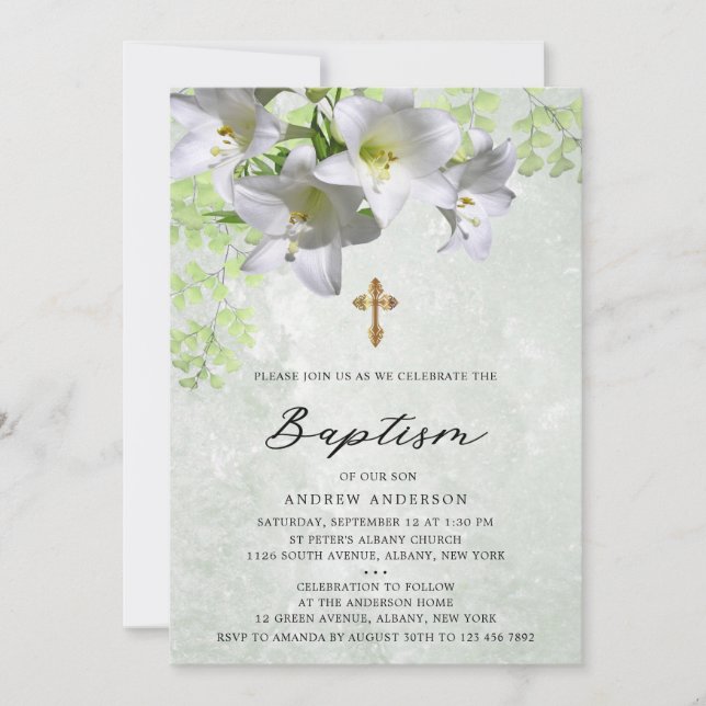 Invitación Elegante Bautismo Vintage Floral (Anverso)