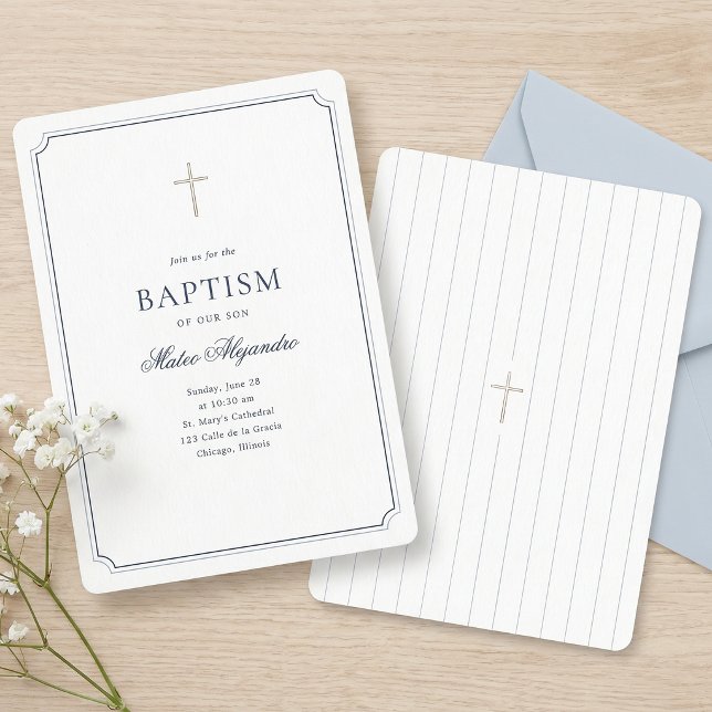 Invitación Elegante Bautizo Clásico Simple Navy  (Subido por el creador)