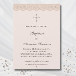 Invitación Elegante Bautizo Cristiano de Cruz en Beige