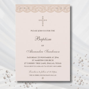 Invitación Elegante Bautizo Cristiano de Cruz en Beige