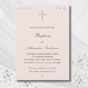 Invitación Elegante Bautizo Cristiano de Cruz Simple