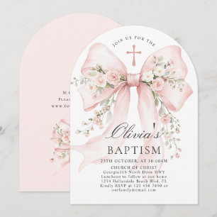 Invitación Elegante bautizo cristiano de niña con lazo floral