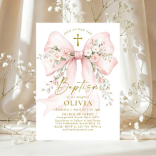 Invitación Elegante Bautizo Cristiano de Niña Rosa Floral