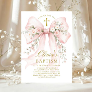 Invitación Elegante Bautizo Cristiano de Niña Rosa Floral