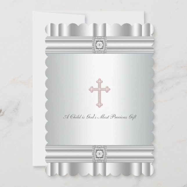 Invitación Elegante Bautizo de Diamante Blanco (Anverso)