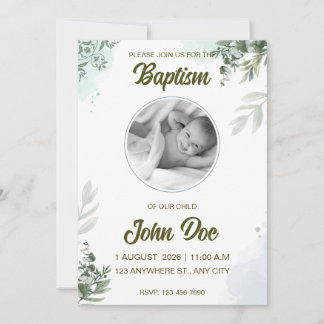 Invitación Elegante Bautizo de Eucalipto sin Género