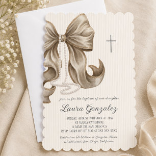 Invitación Elegante bautizo de lazo a rayas neutro