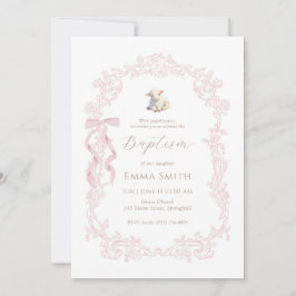 Invitación Elegante Bautizo de Niña Cristiana Cordero Rosa