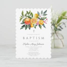 Invitación Elegante Bautizo de Niña Cruz Botánica de Cítricos