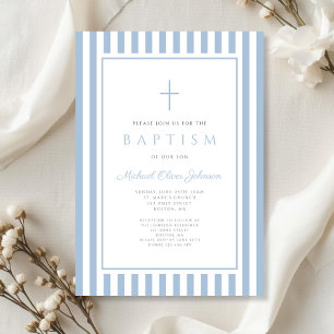 Invitación Elegante Bautizo De Niño Azul Bebé