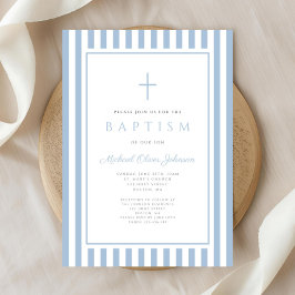 Invitación Elegante Bautizo De Niño Azul Bebé