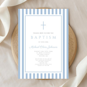Invitación Elegante Bautizo De Niño Azul Bebé