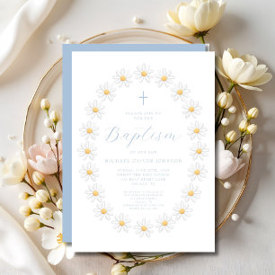 Invitación Elegante Bautizo de Niño con Escritura Floral en A