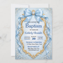 Invitación Elegante Bautizo de Niño con Joyas en Azul Suave