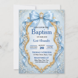 Invitación Elegante Bautizo de Niño con Joyas en Azul Suave