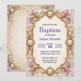 Invitación Elegante Bautizo de Niño con Perla y Diamante