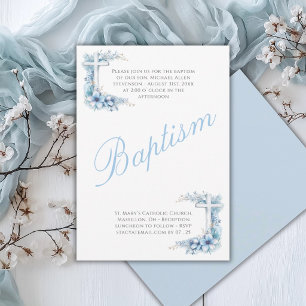 Invitación Elegante Bautizo de Niño Religioso Azul