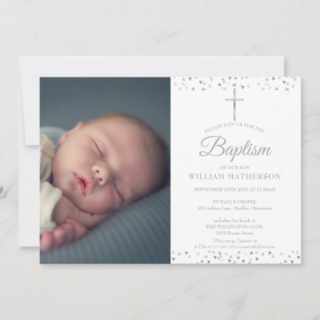Invitación Elegante Bautizo de Plata, Foto de Bautizo (Anverso)