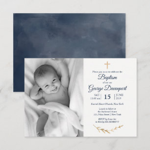 Invitación Elegante Bautizo evento religioso personalizado fo