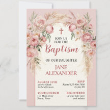 Elegante Bautizo Floral Rosa Pastel
