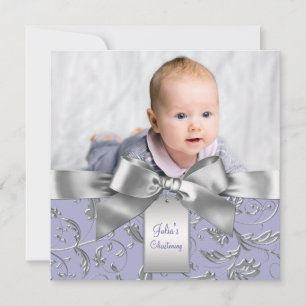 Invitación Elegante Bautizo Lavanda Púrpura y Gris