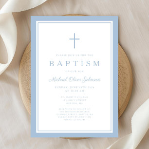 Invitación Elegante Bautizo Niño Cruz Azul Bebé
