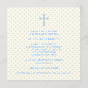 Invitación Elegante Bautizo Niño Cruz Azul Beige