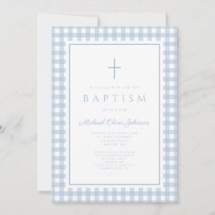 Invitación Elegante Bautizo Niño Cuadro Azul Bebé