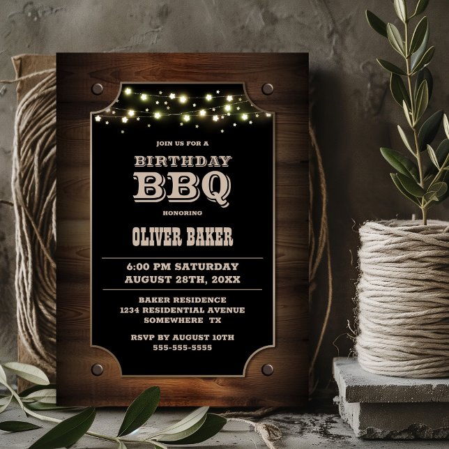 Invitación Elegante BBQ de cumpleaños de madera (Subido por el creador)