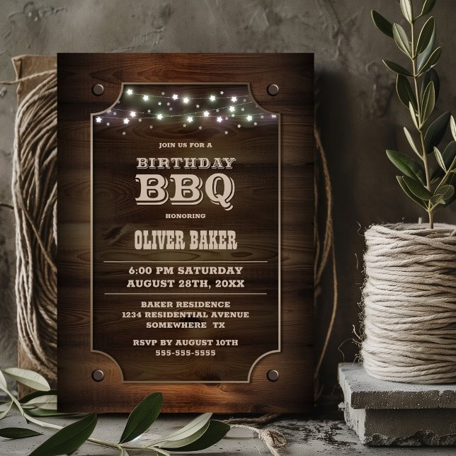 Invitación Elegante BBQ de cumpleaños de madera (Subido por el creador)