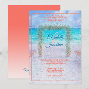 Invitación Elegante Beach Arbor Blue Coral Ombre Boda