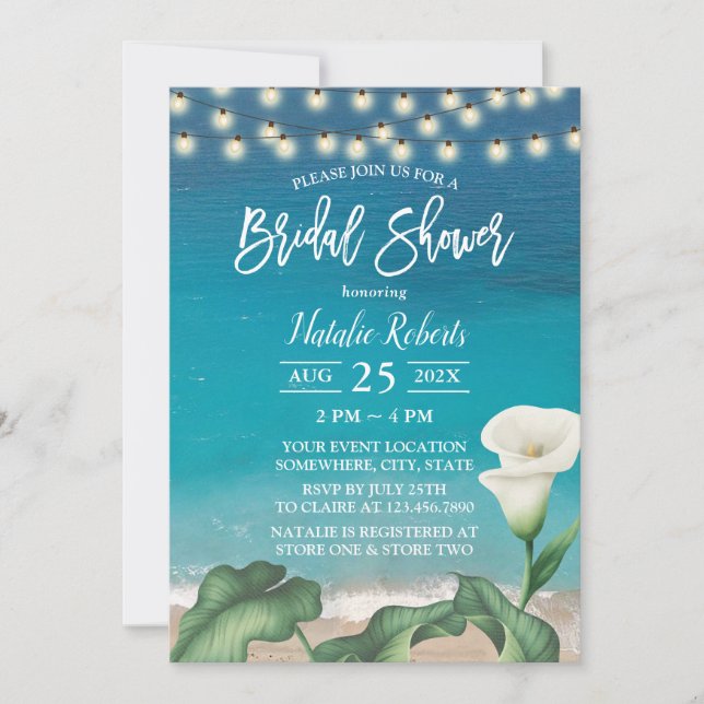 Invitación Elegante Beach Lily Flor Botánica Bridal Ducha (Anverso)