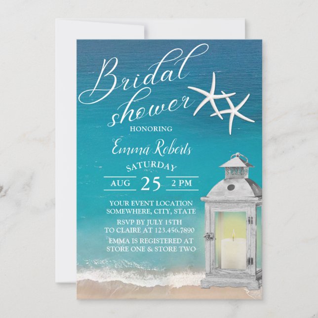 Invitación Elegante Beach Starfish White Lantern Bridal Showe (Anverso)