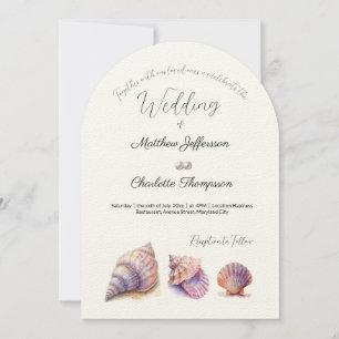Invitación Elegante Beach Wedding Seashells Perlas Náuticas