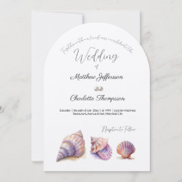 Invitación Elegante Beach Wedding Seashells Perlas Náuticas