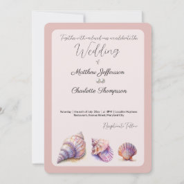 Invitación Elegante Beach Wedding Seashells Perlas Náuticas
