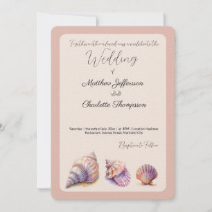 Invitación Elegante Beach Wedding Seashells Perlas Náuticas